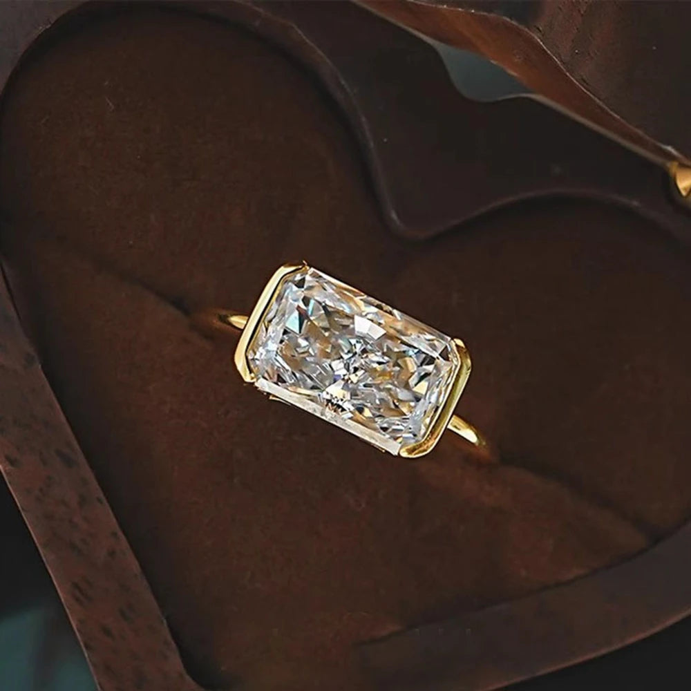 4CT Crushed Ice Cut Lab Created Sapphire Ring - 18K Gold Plated, 925 Sterling Silver