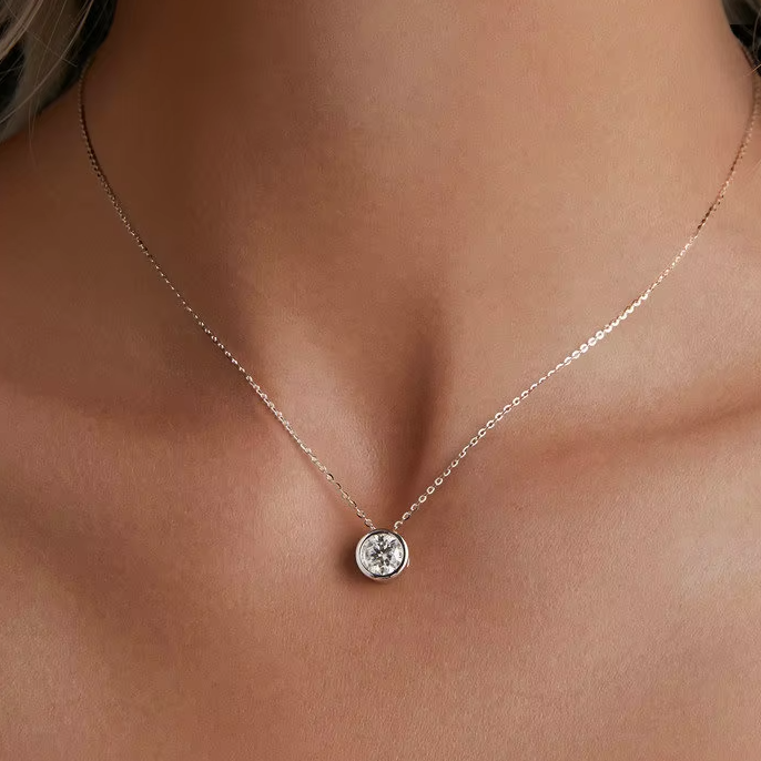 1 Carat Bezel Moissanite Necklace – 925 Sterling Silver