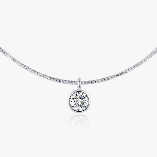 Bezel CZ Choker with Snake Chain - 925 Sterling Silver