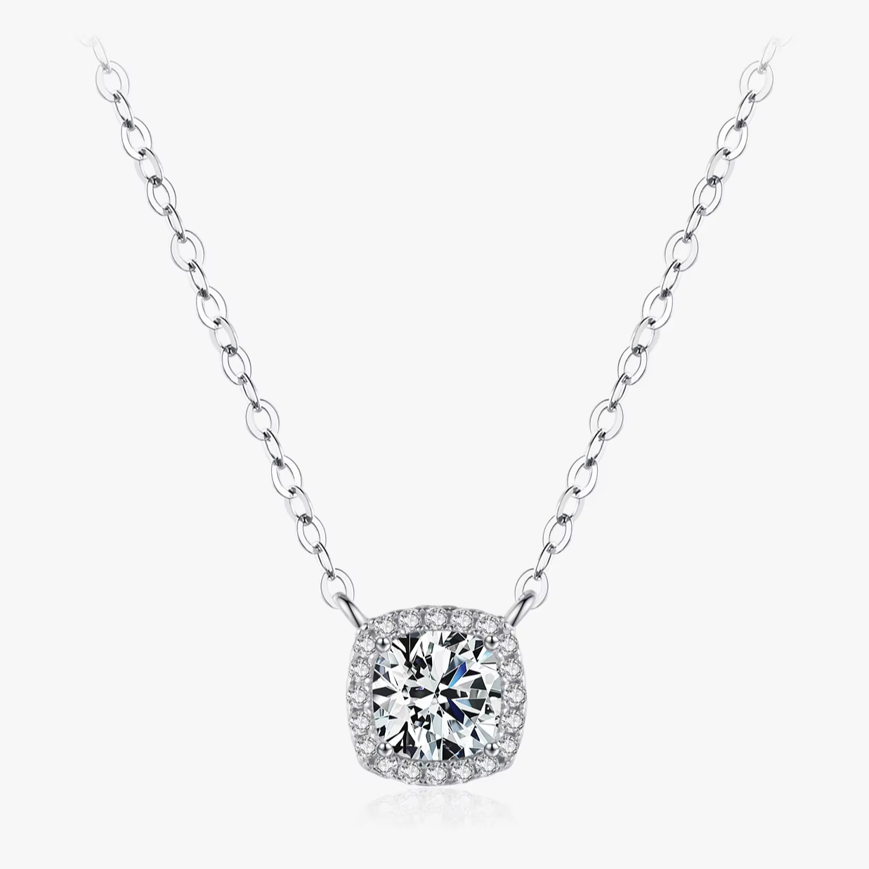 1 CT Square Cushion Cut Halo Moissanite Pendant Necklace - 925 Sterling Silver