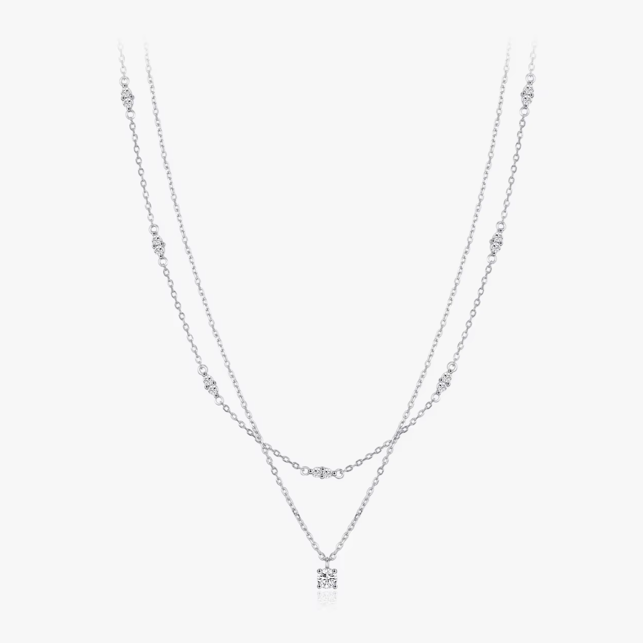 Double Layer Moissanite Pendant Necklace - 925 Sterling