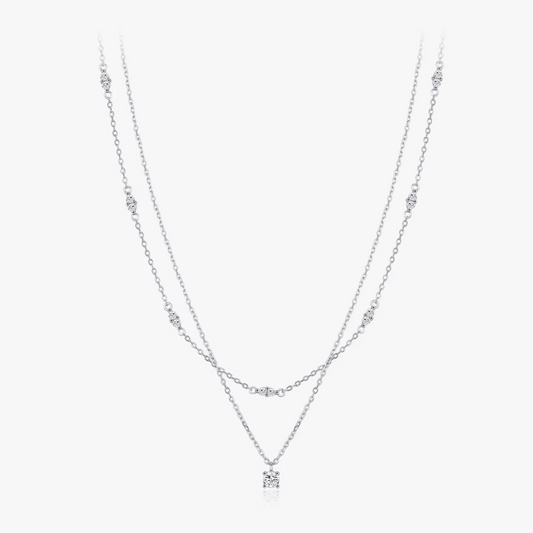 Double Layer Moissanite Pendant Necklace - 925 Sterling