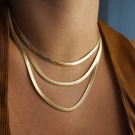 18K Gold Plated Herringbone Chain Choker Necklaces