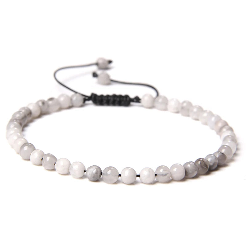 Adjustable 4MM Stone Beads Bracelet - Natural Agates