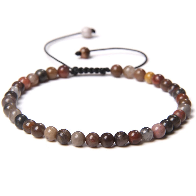 Adjustable 4MM Stone Beads Bracelet - Natural Agates