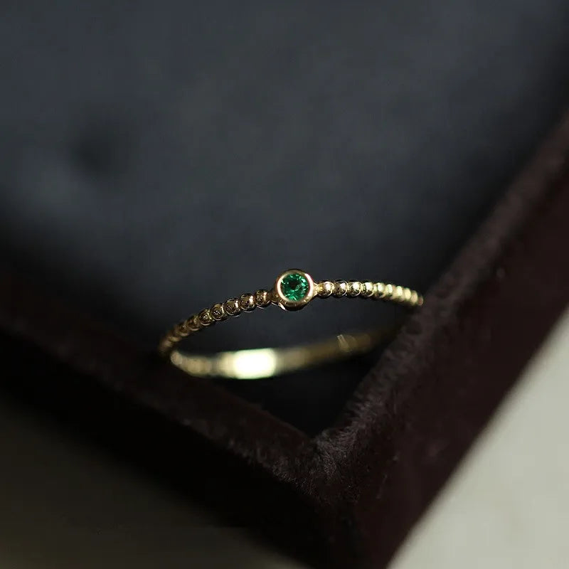 Thin Bezel Zircon Emerald Ring  – 14K Gold-Plated Silver