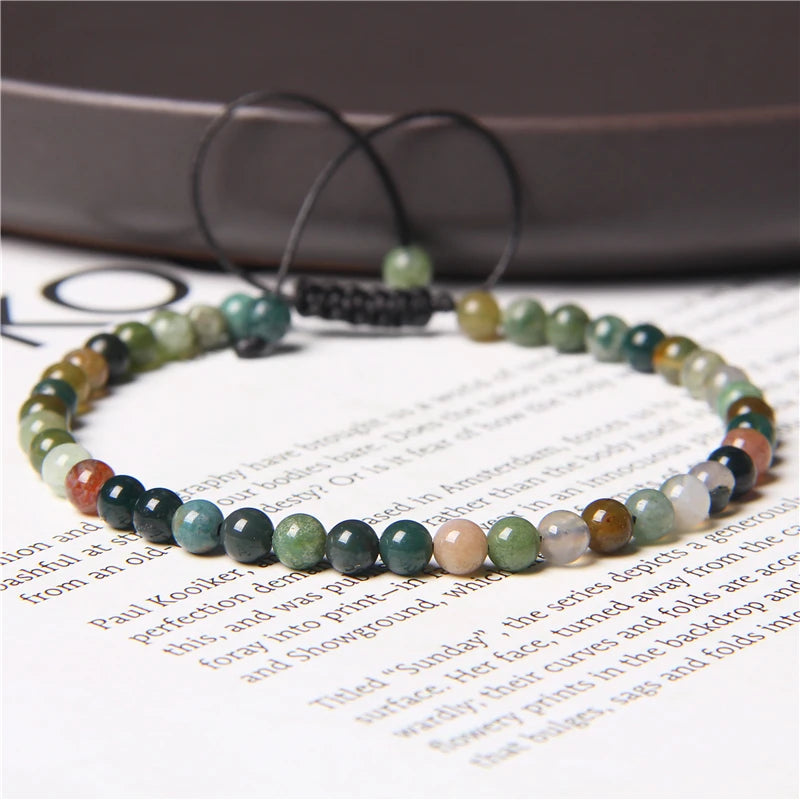 Adjustable 4MM Stone Beads Bracelet - Natural Agates