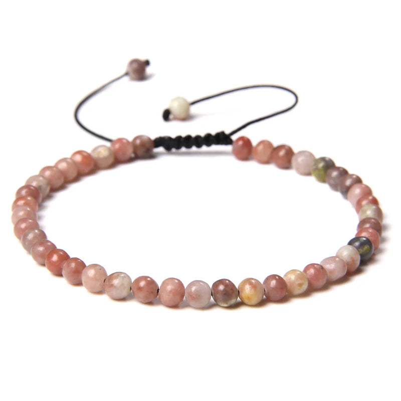 Adjustable 4MM Stone Beads Bracelet - Natural Agates