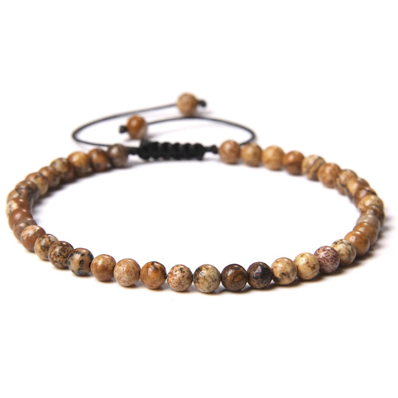 Adjustable 4MM Stone Beads Bracelet - Natural Agates