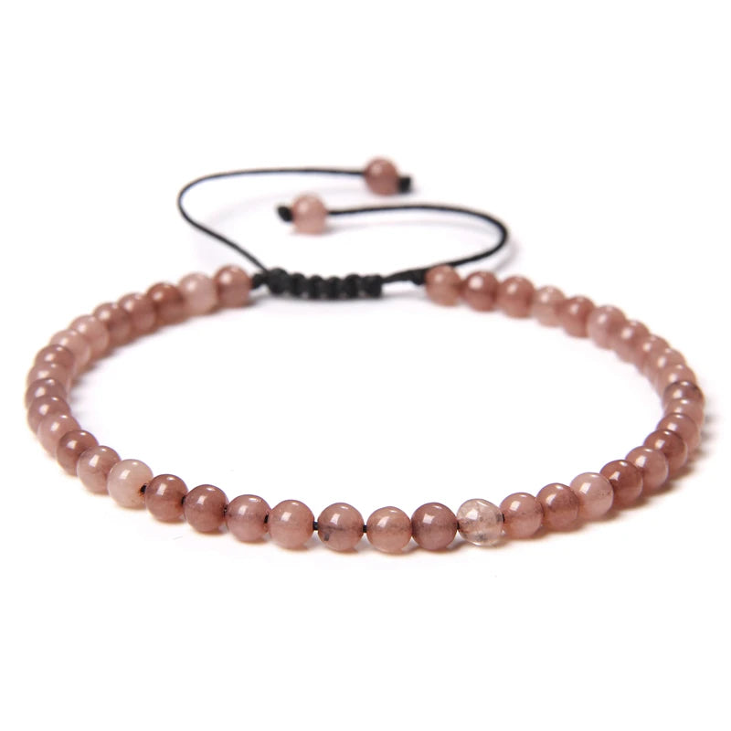 Adjustable 4MM Stone Beads Bracelet - Natural Agates