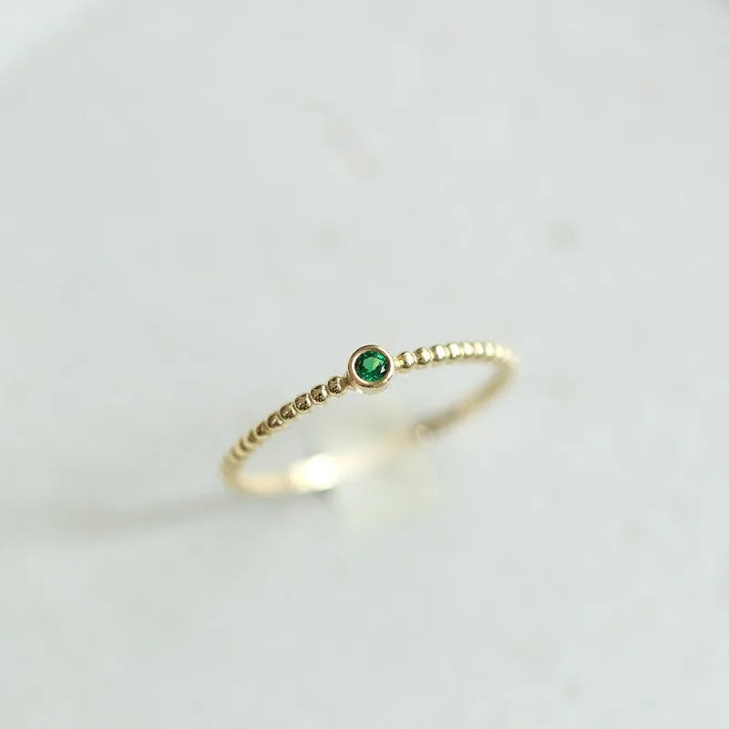 Thin Bezel Zircon Emerald Ring  – 14K Gold-Plated Silver