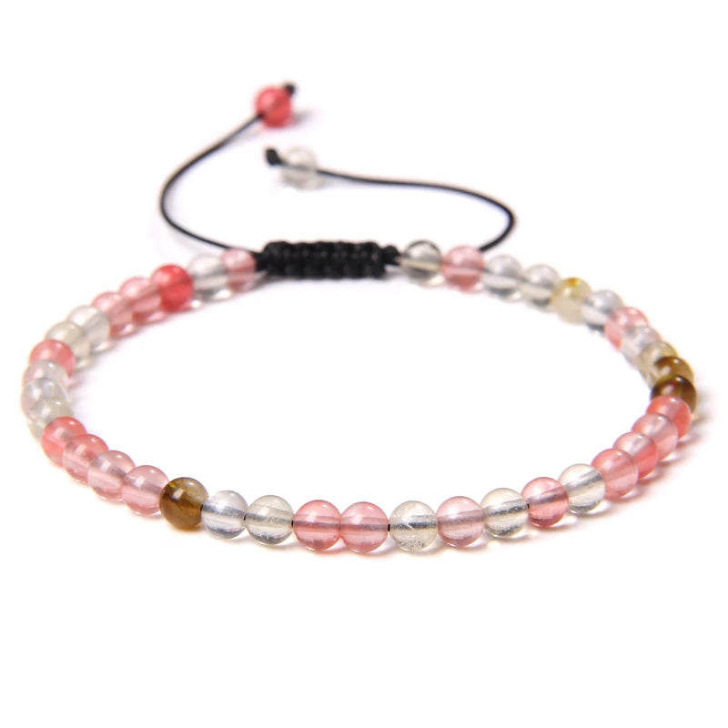 Adjustable 4MM Stone Beads Bracelet - Natural Agates