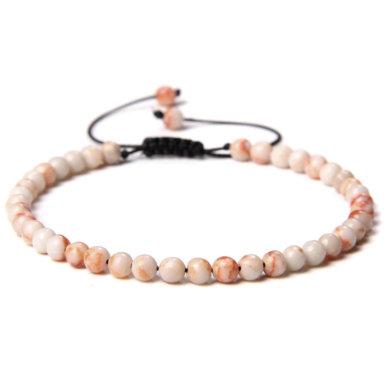 Adjustable 4MM Stone Beads Bracelet - Natural Agates