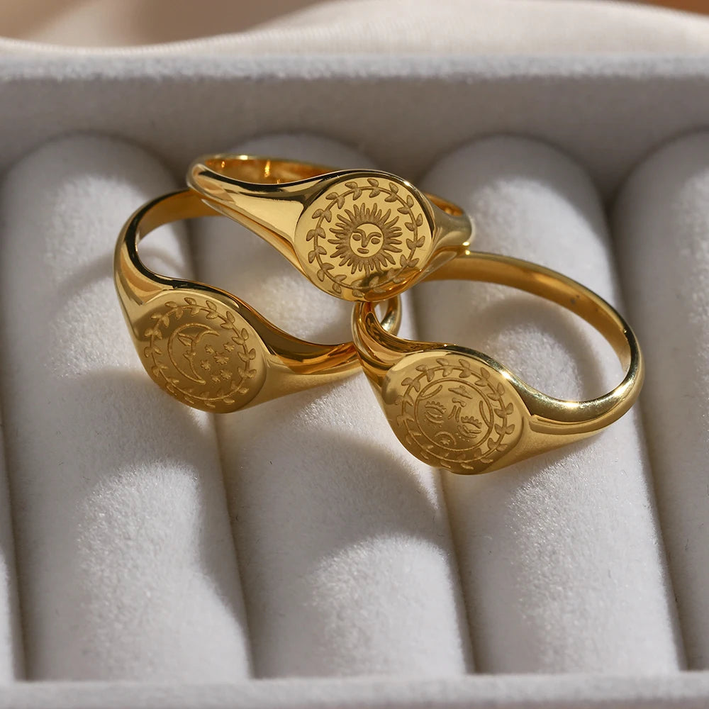 Gold Plated Moon Signet Ring