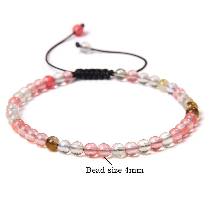 Adjustable 4MM Stone Beads Bracelet - Natural Agates