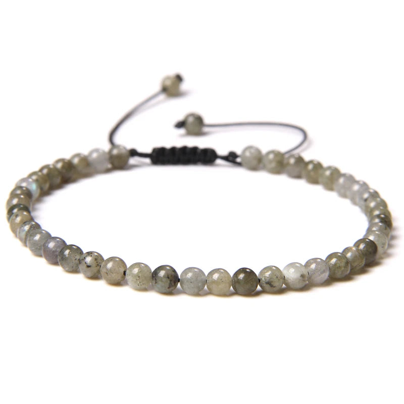 Adjustable 4MM Stone Beads Bracelet - Natural Agates