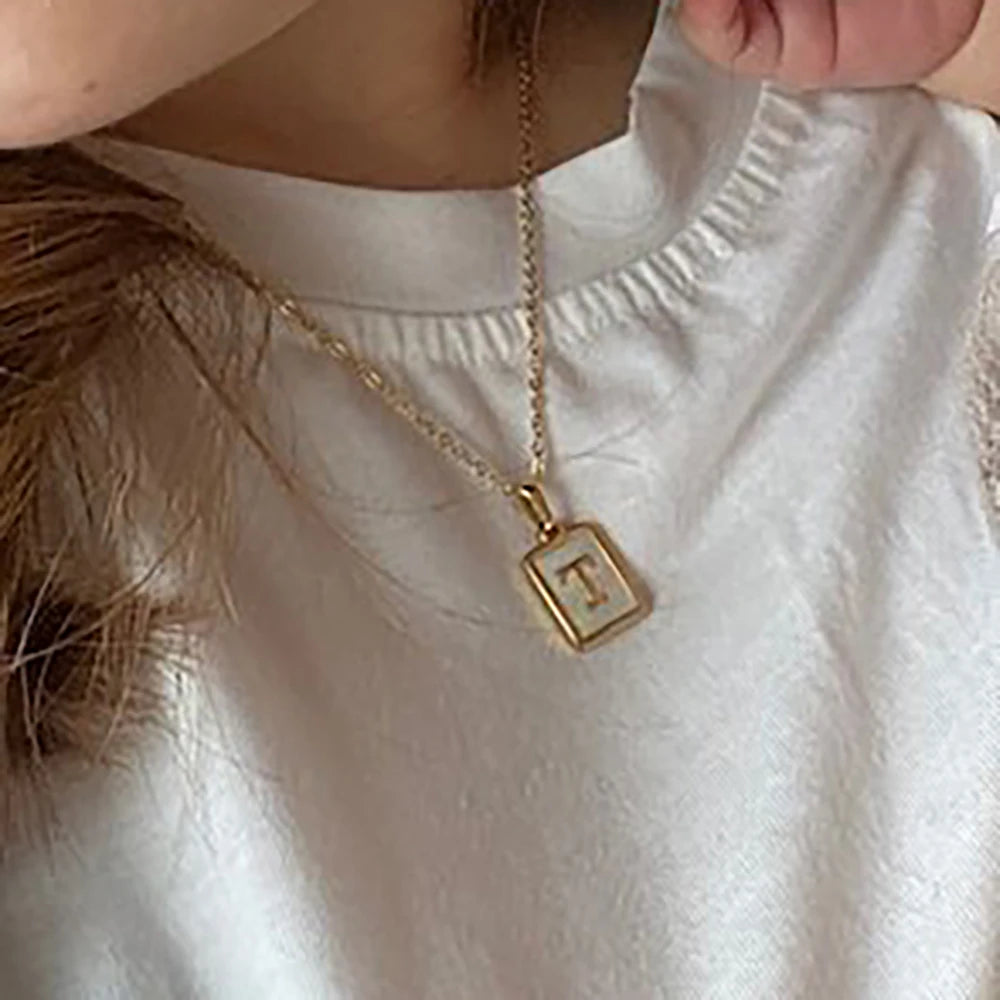 Mother of Pearl Shell and Gold Plated Initial Necklace