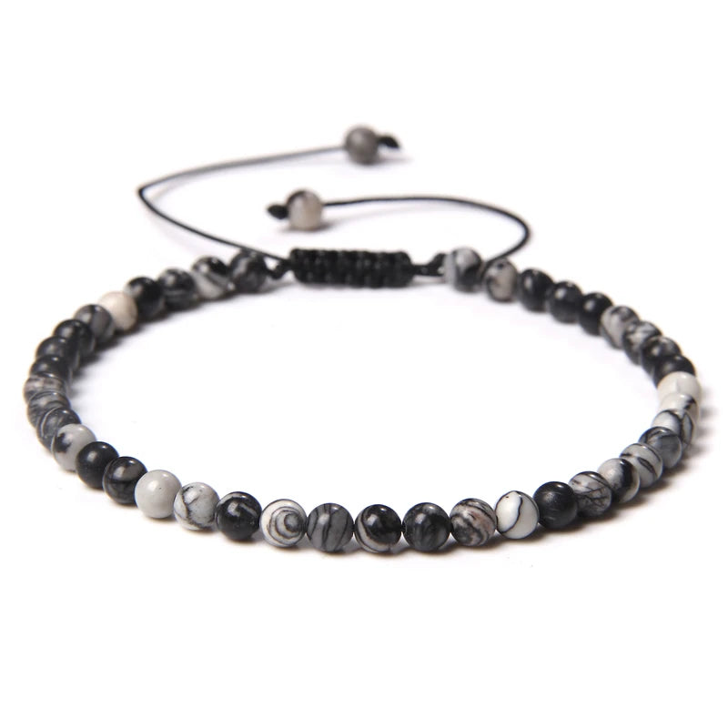 Adjustable 4MM Stone Beads Bracelet - Natural Agates