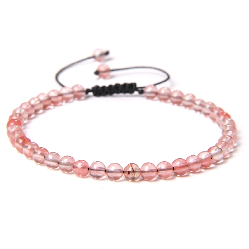 Adjustable 4MM Stone Beads Bracelet - Natural Agates