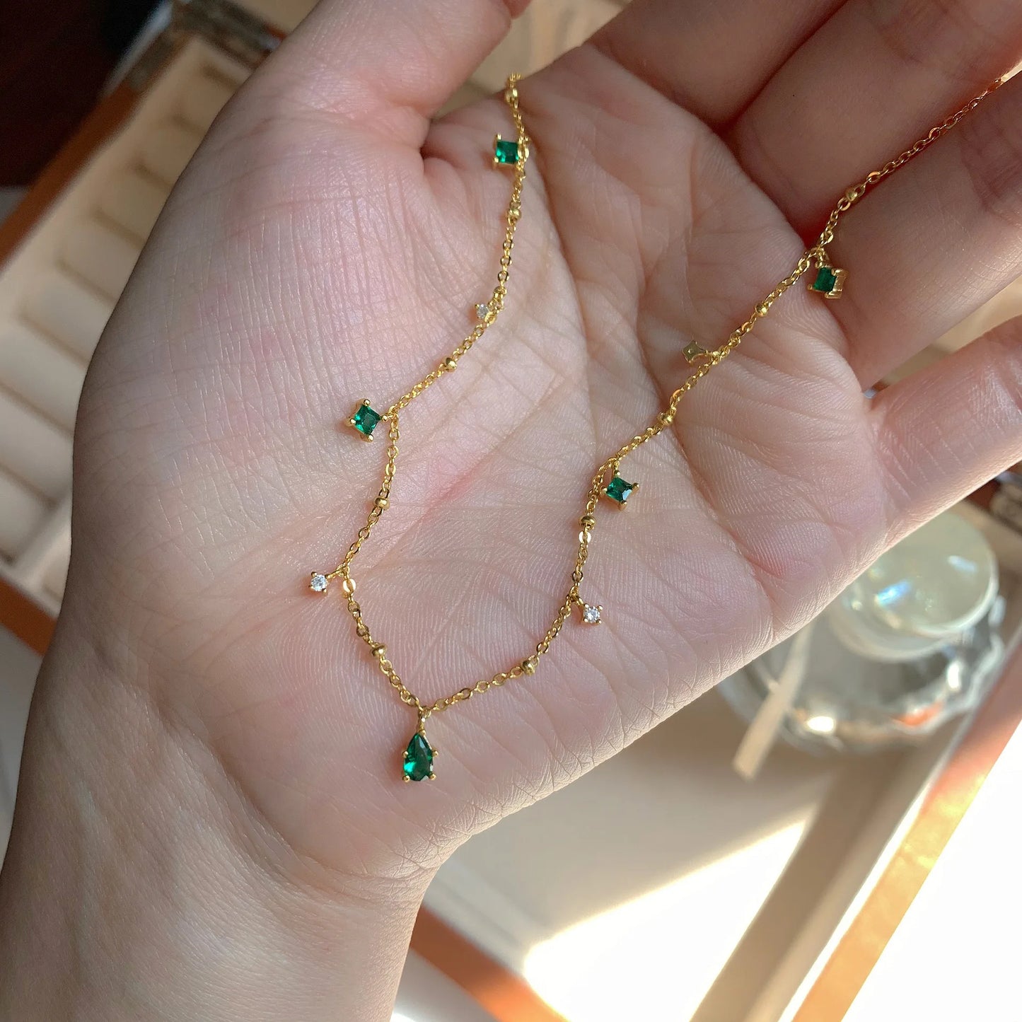 14K Gold Emerald Necklace – Diamond Accented