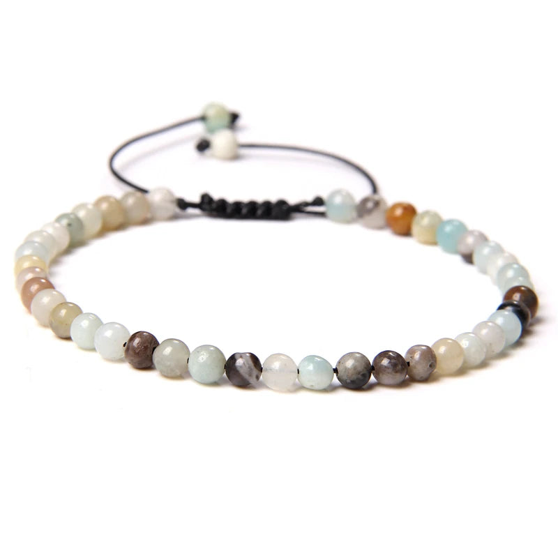 Adjustable 4MM Stone Beads Bracelet - Natural Agates