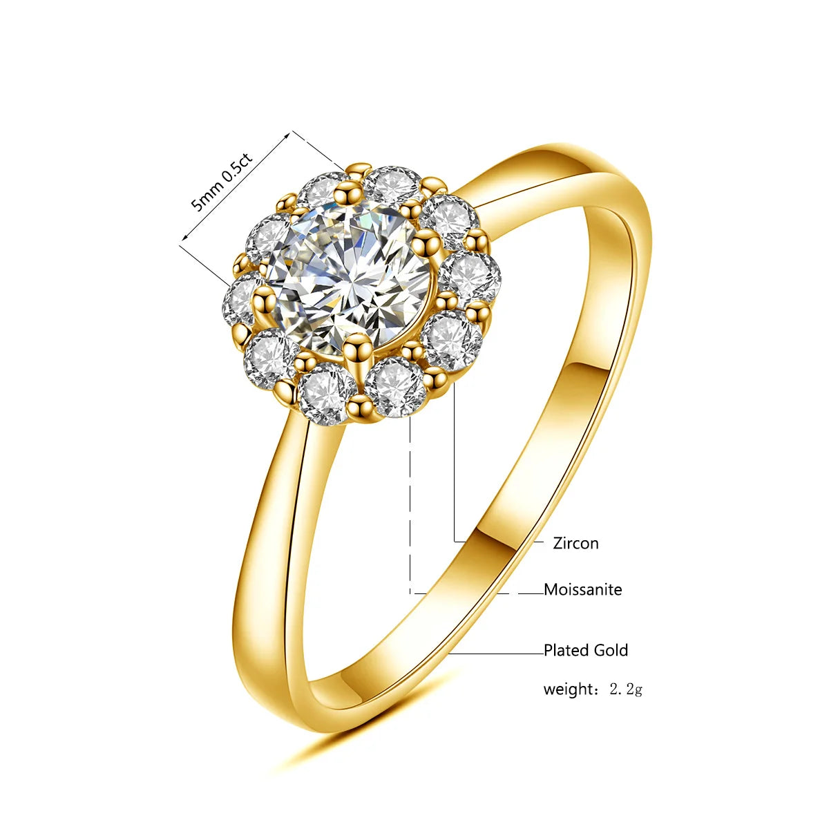 0.5 CT Moissanite Flower Ring - Gold Plated