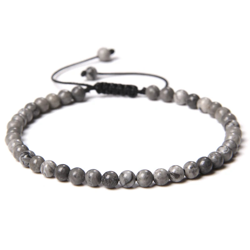 Adjustable 4MM Stone Beads Bracelet - Natural Agates