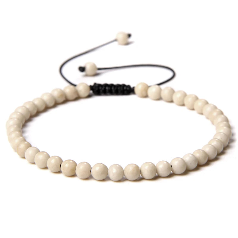 Adjustable 4MM Stone Beads Bracelet - Natural Agates