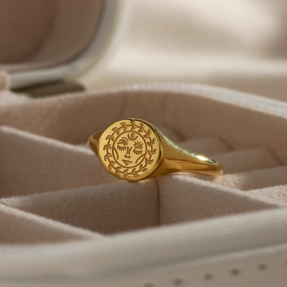 Gold Plated Moon Signet Ring