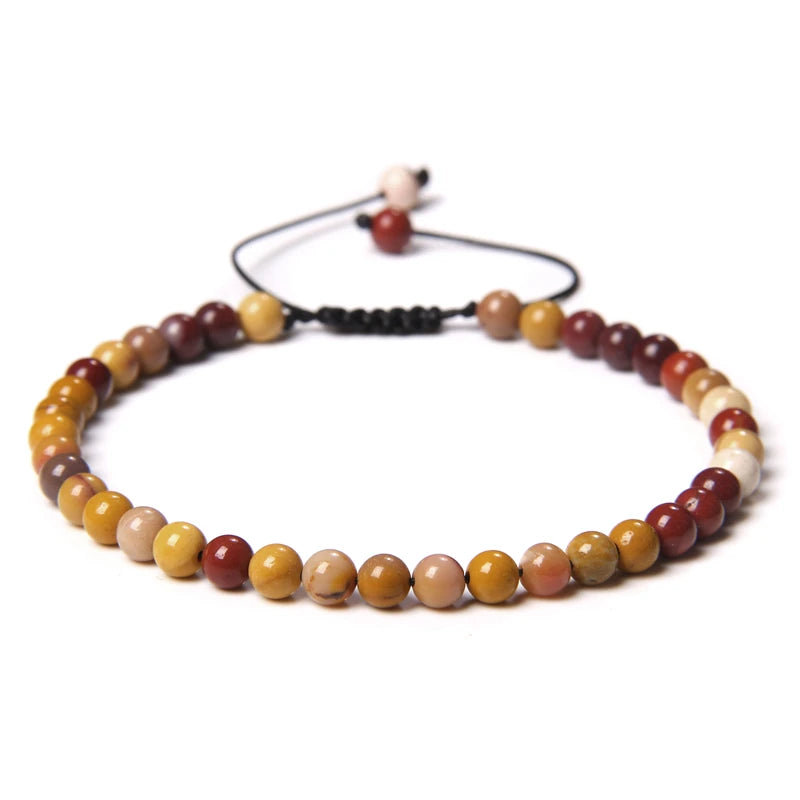 Adjustable 4MM Stone Beads Bracelet - Natural Agates