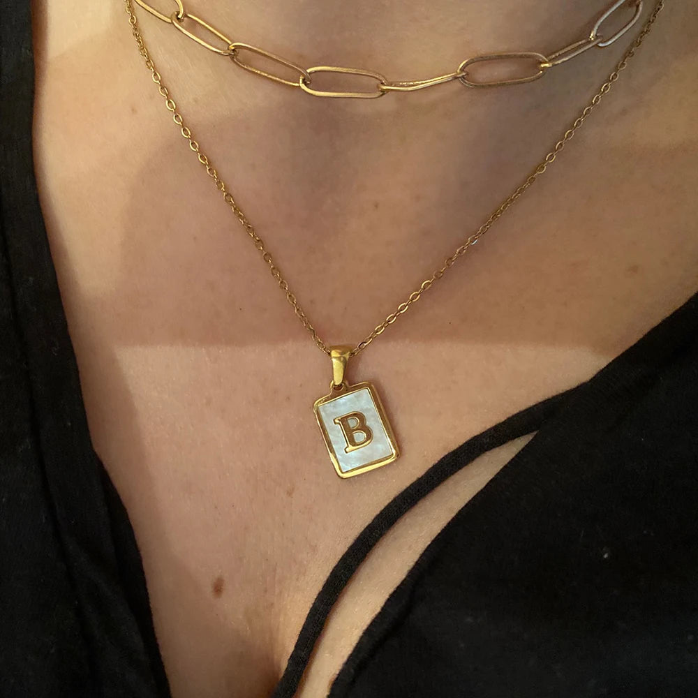 Mother of Pearl Shell and Gold Plated Initial Necklace