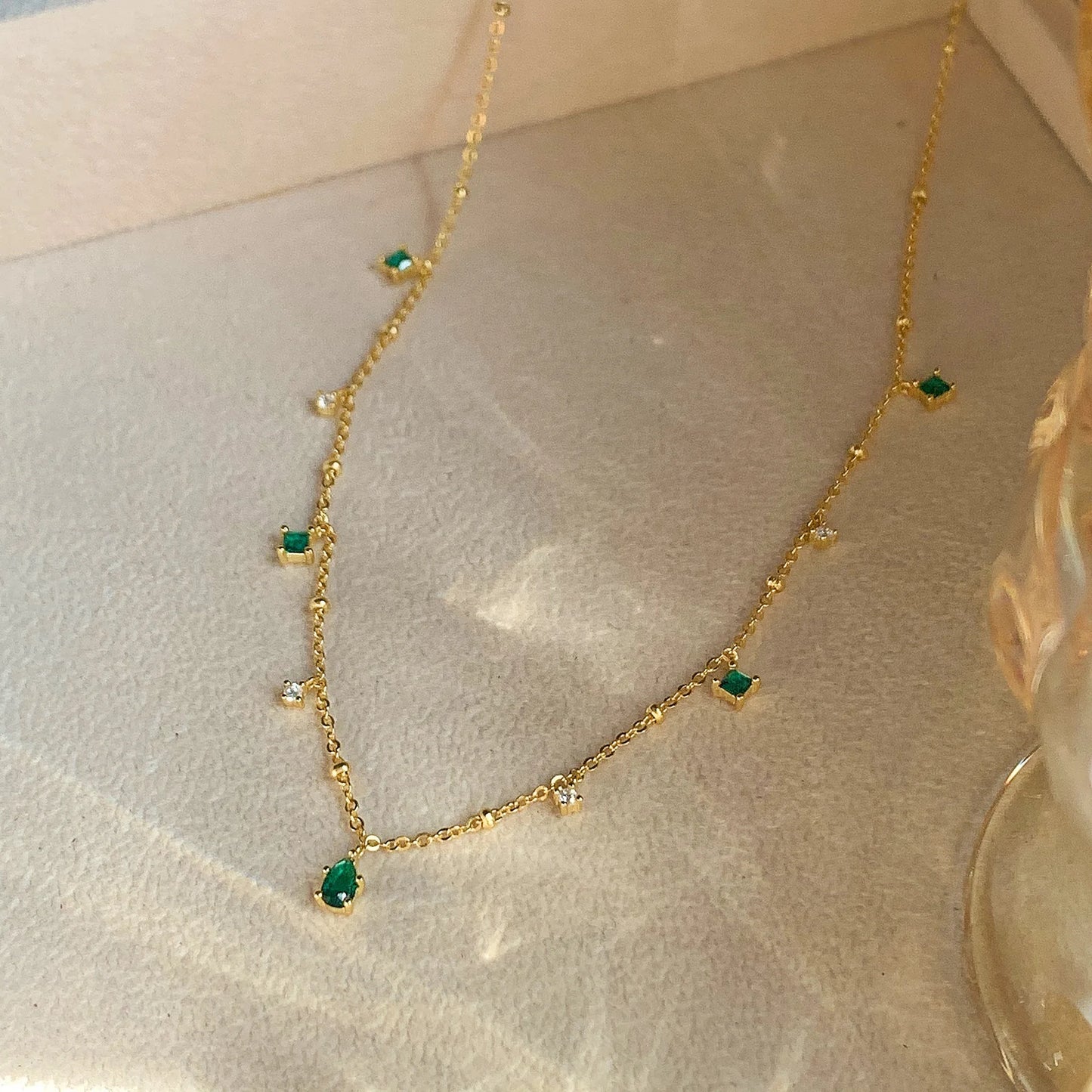 14K Gold Emerald Necklace – Diamond Accented