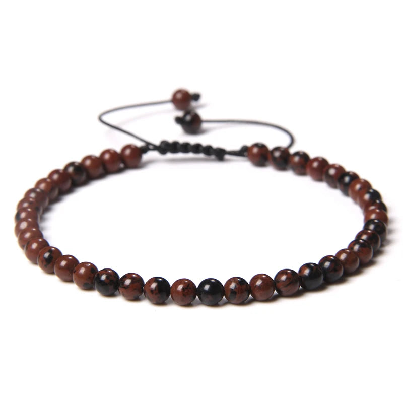 Adjustable 4MM Stone Beads Bracelet - Natural Agates