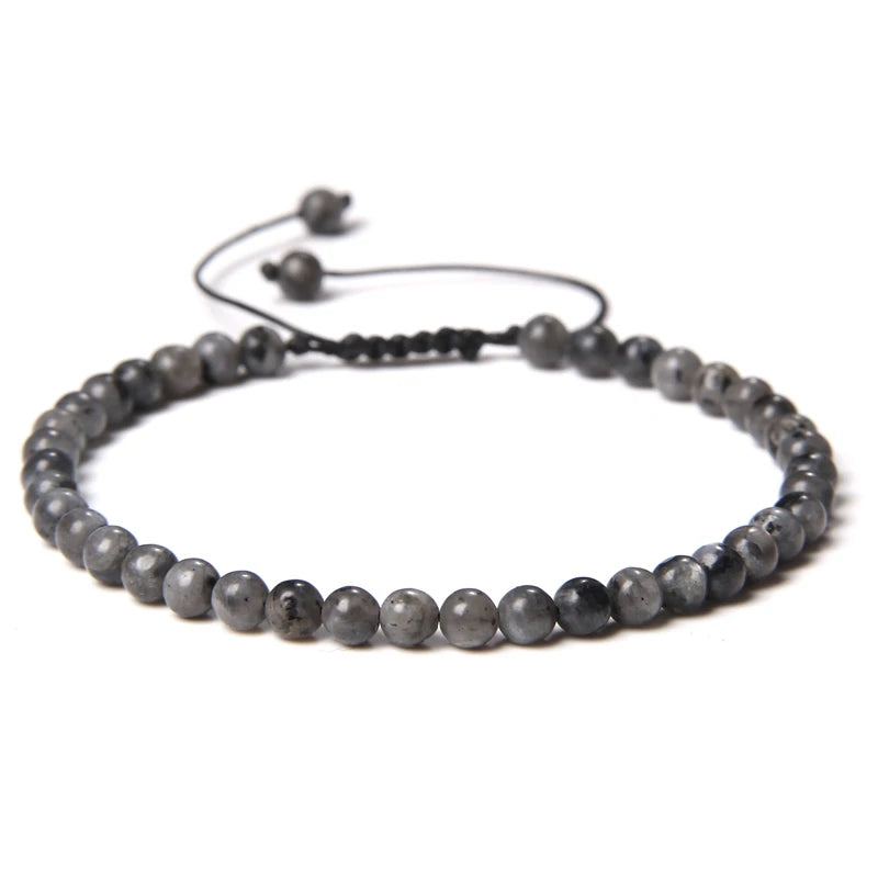 Adjustable 4MM Stone Beads Bracelet - Natural Agates