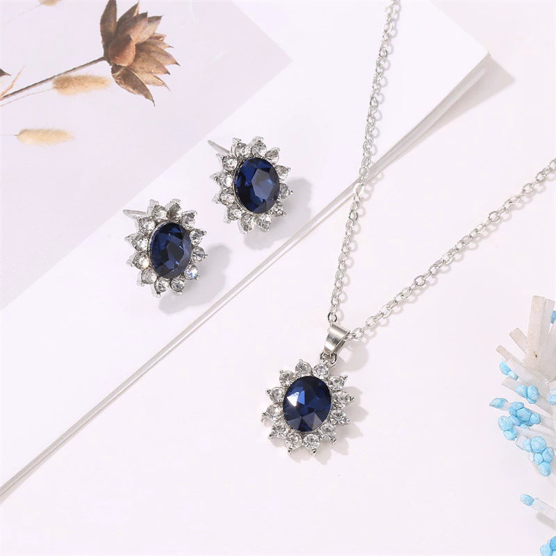 Simulated Sapphire Earring and Necklace Set