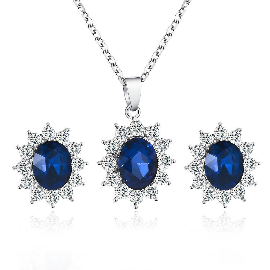 Simulated Sapphire Earring and Necklace Set