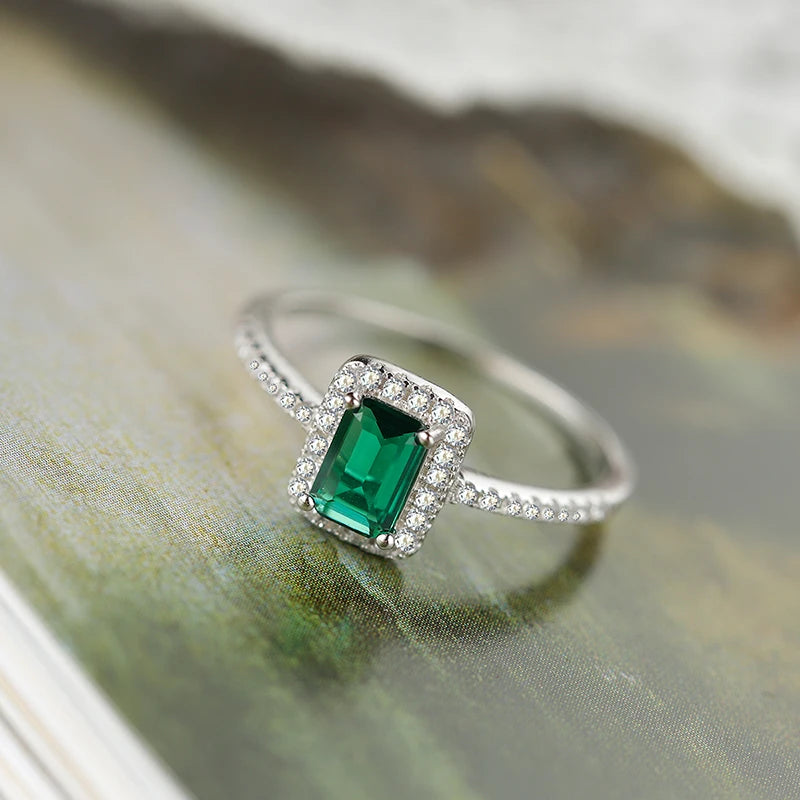 Rectangular Zircon Emerald Ring - S925 Sterling Silver