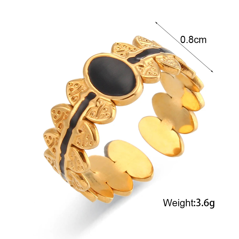 Gold-Plated Enamel Adjustable Statement Ring