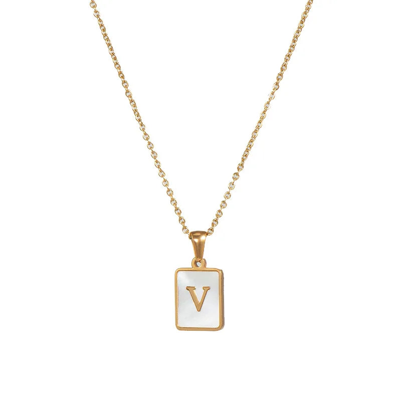 Mother of Pearl Shell and Gold Plated Initial Necklace