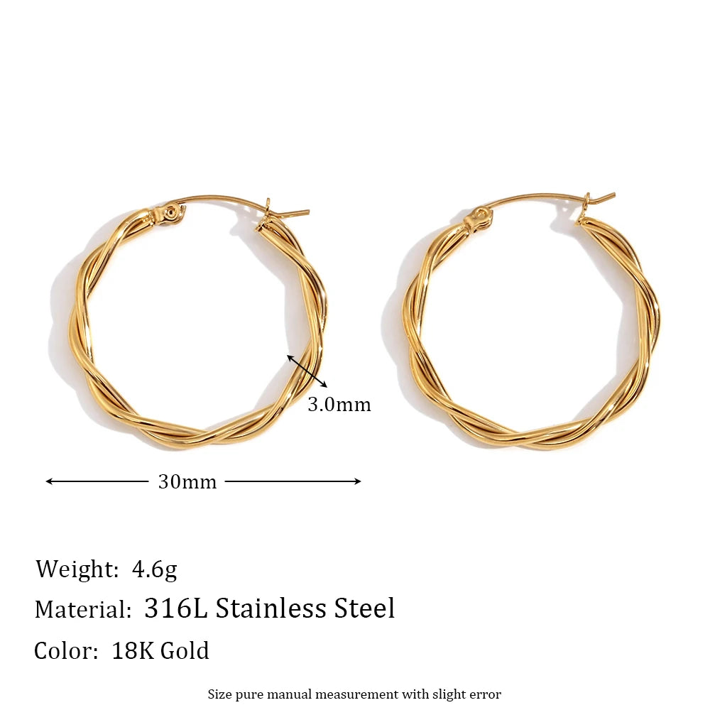 18K Gold Plated Thin Twists Hoop Earrings