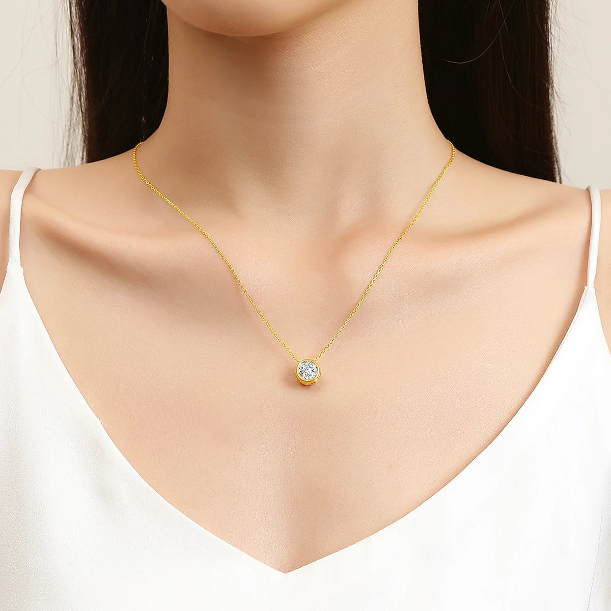 18k Gold Necklace Bezel Moisanite Necklace