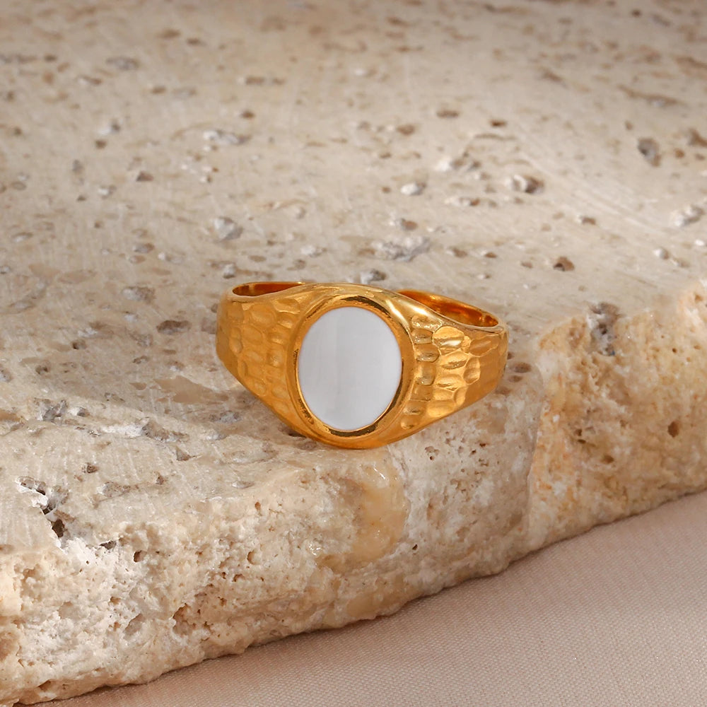 Gold-Plated Enamel Adjustable Statement Ring