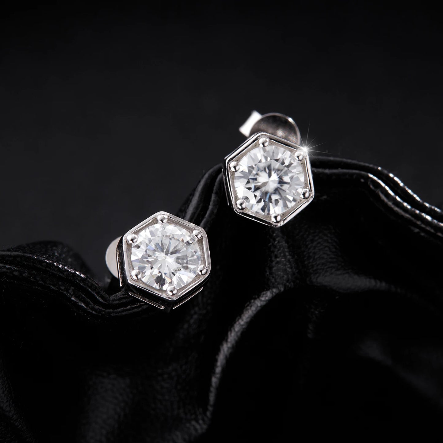 1CT Hexagon Moissanite Earrings - 925 Sterling Silver