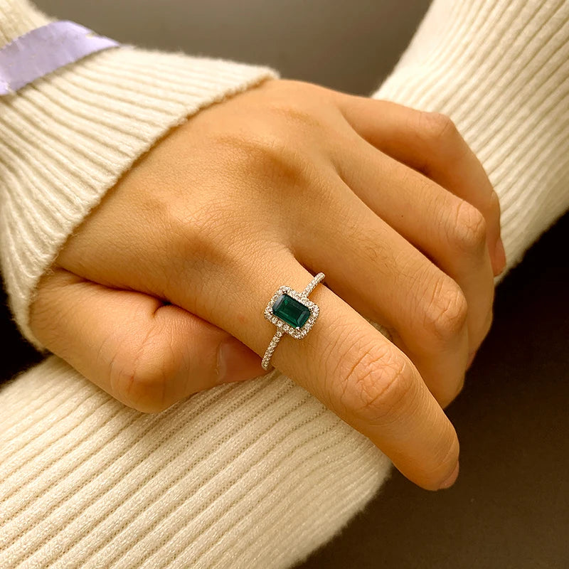 Rectangular Zircon Emerald Ring - S925 Sterling Silver