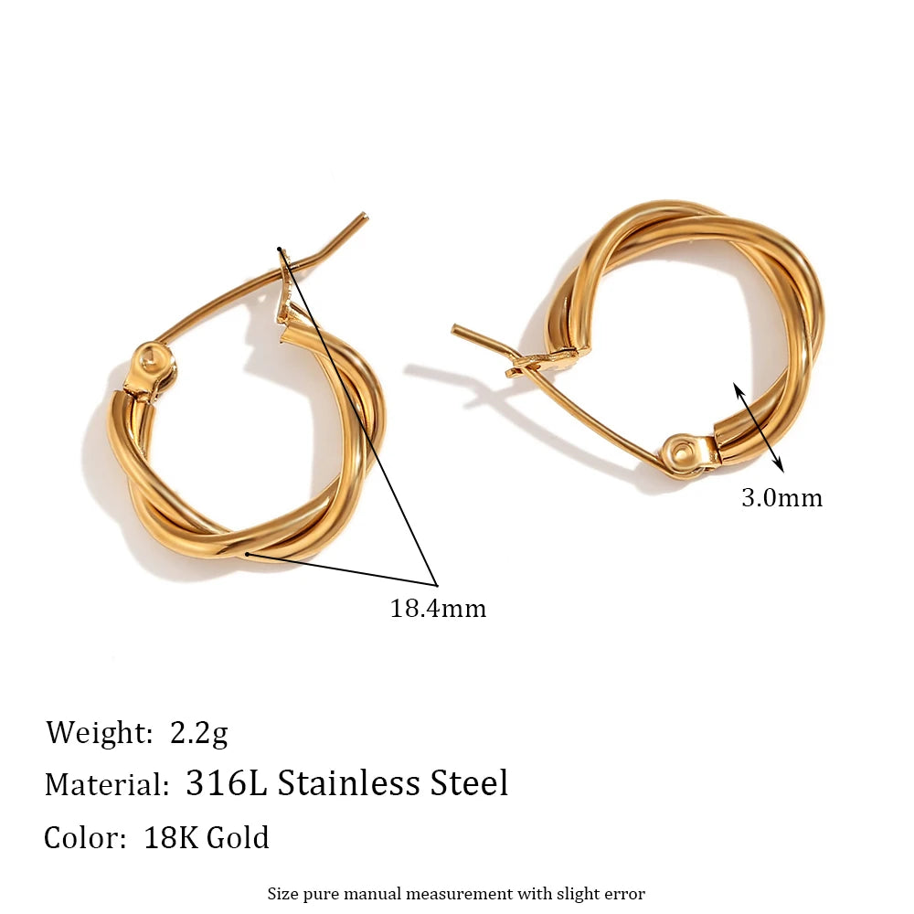 18K Gold Plated Thin Twists Hoop Earrings