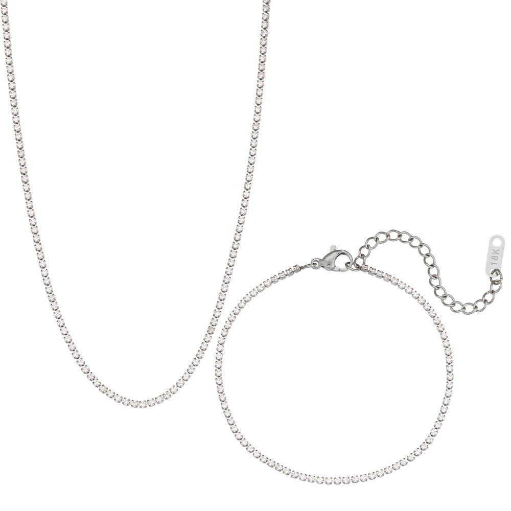 Zircon Tennis Necklace and Bracelet Set