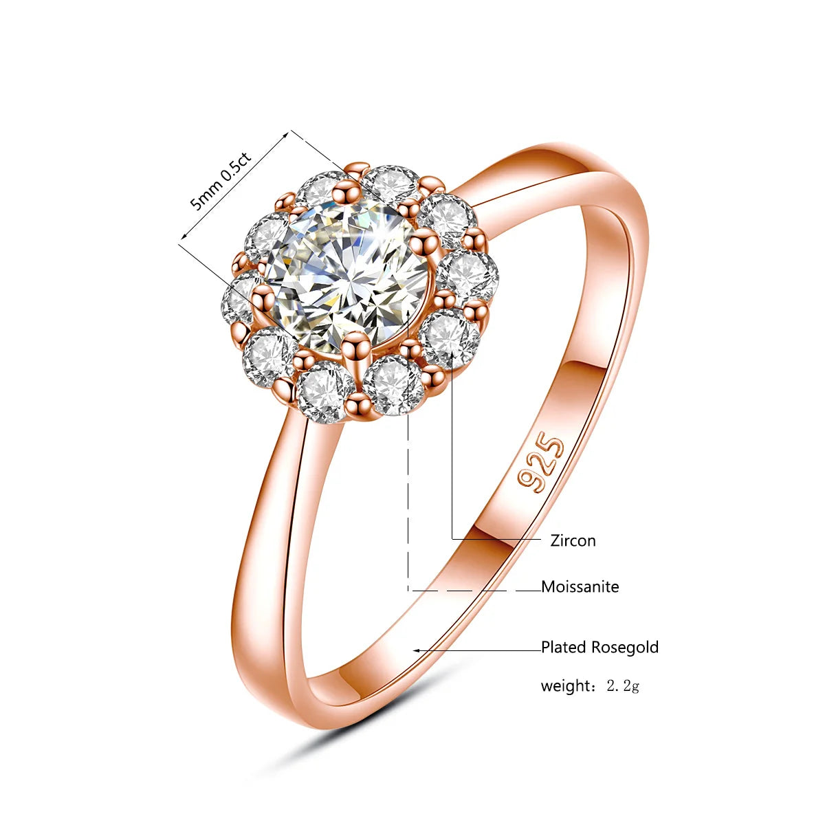 0.5 CT Moissanite Flower Ring - Gold Plated