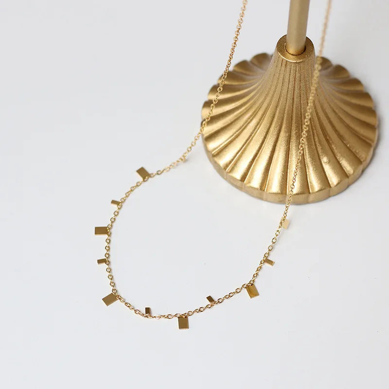 18k Gold Color Circle/Square Drop Choker Necklace