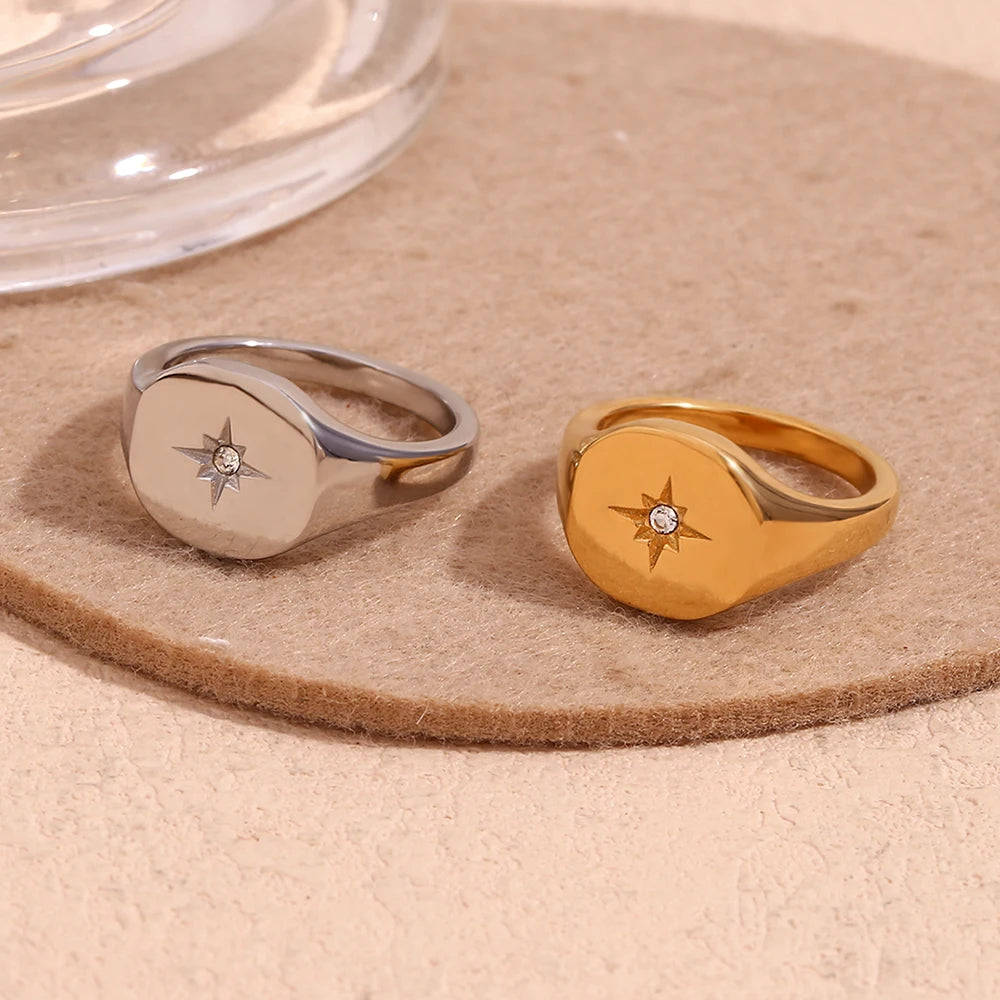 18K Gold Plated Star Seal Ring