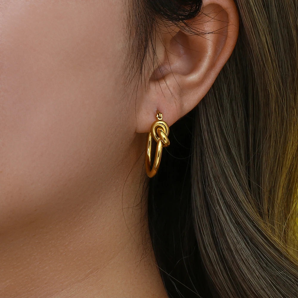 18K Gold Plated Knot Hoop Earring